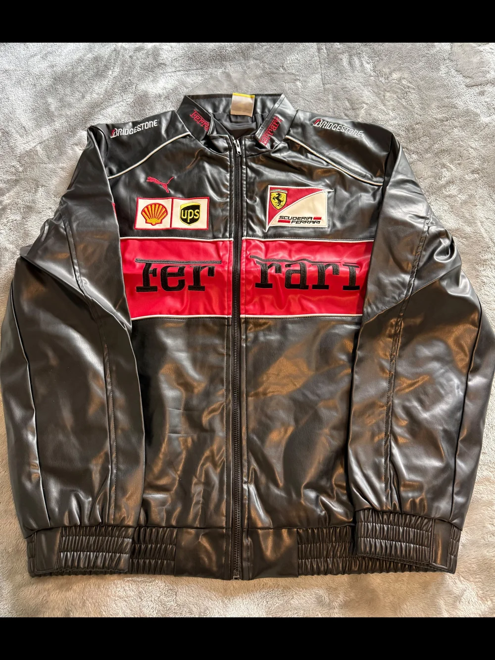Ferrari Black and Red Logo Racing Bomber Jacket